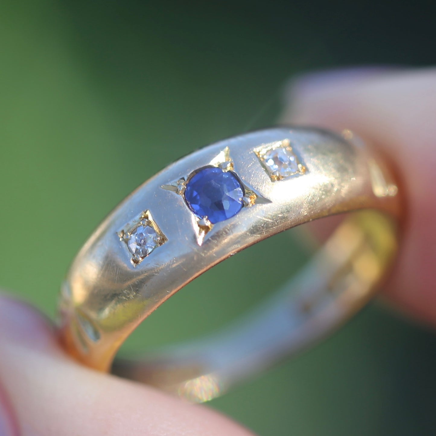 1896 Old Cut Sapphire and Diamond Gypsy Set Ring, 18ct Yellow Gold, size N or 6.75