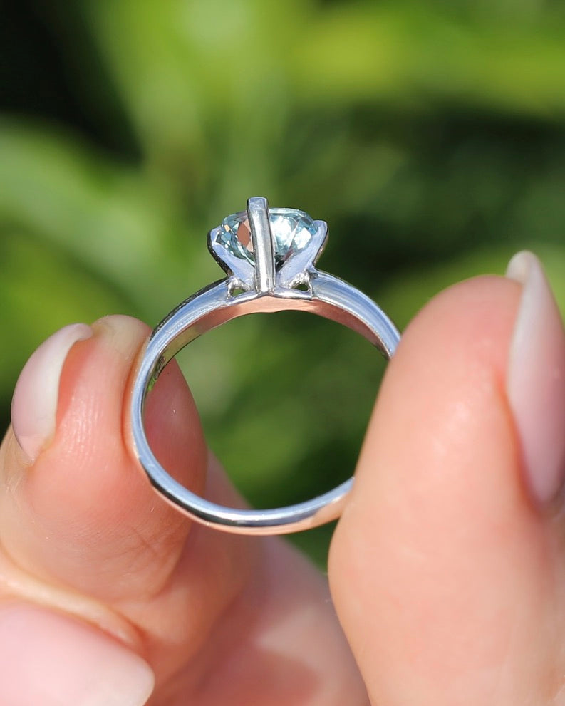 1ct Natural Aquamarine Cushion Cut Ring, Silver, size M1/2 or 6.5, 2.63g