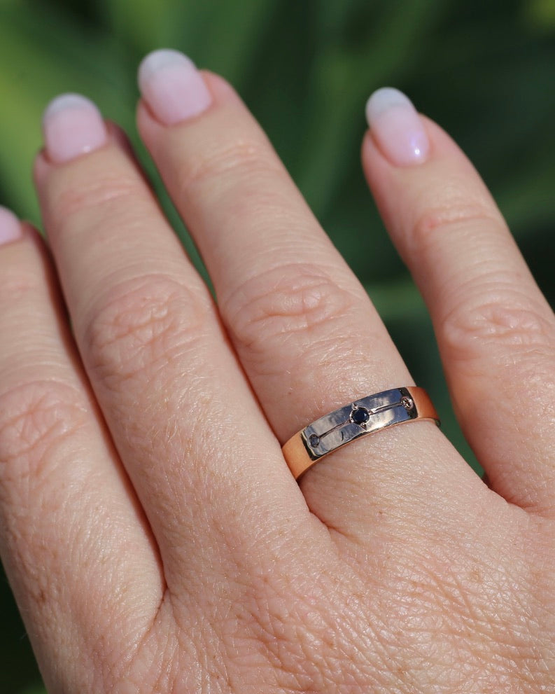 Black and Champagne Set Diamond Band, 9ct Rose Gold, size 8.5 or just over Q1/2 - fits more like a Q or just under 8.25, 3.0g