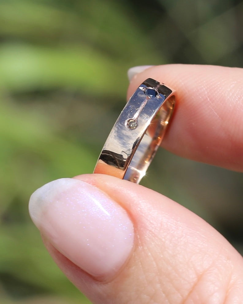 Black and Champagne Set Diamond Band, 9ct Rose Gold, size 8.5 or just over Q1/2 - fits more like a Q or just under 8.25, 3.0g