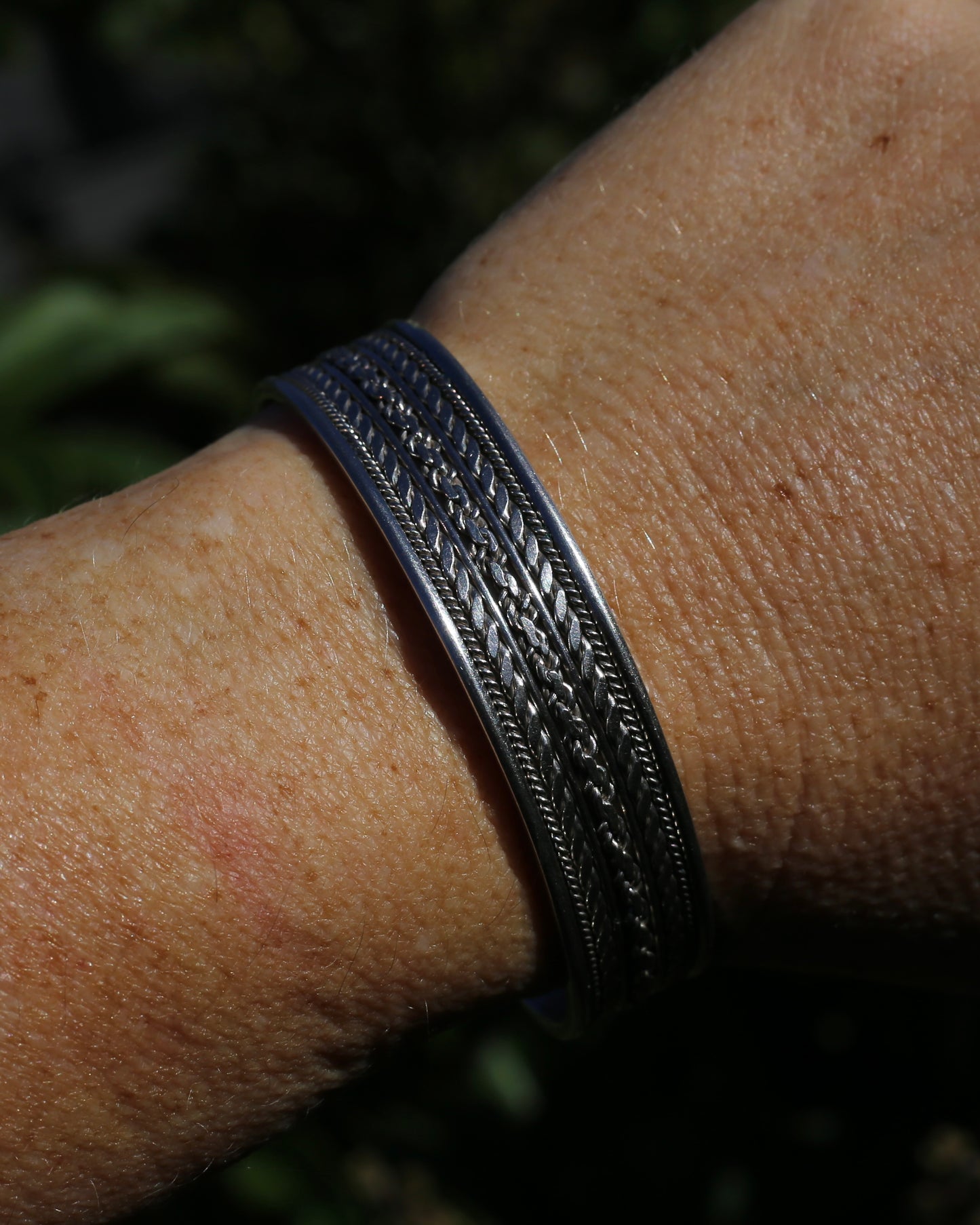 Gorgeous Twisted Rope Sectioned Cuff Bangle, Sterling Silver, sizeable, 31.25g