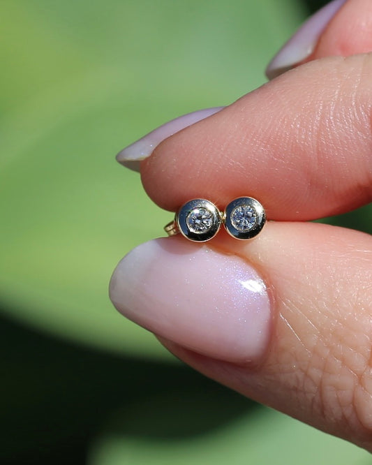 0.15ct Bezel Set Natural Diamond Studs, 9ct Yellow Gold, 0.85g
