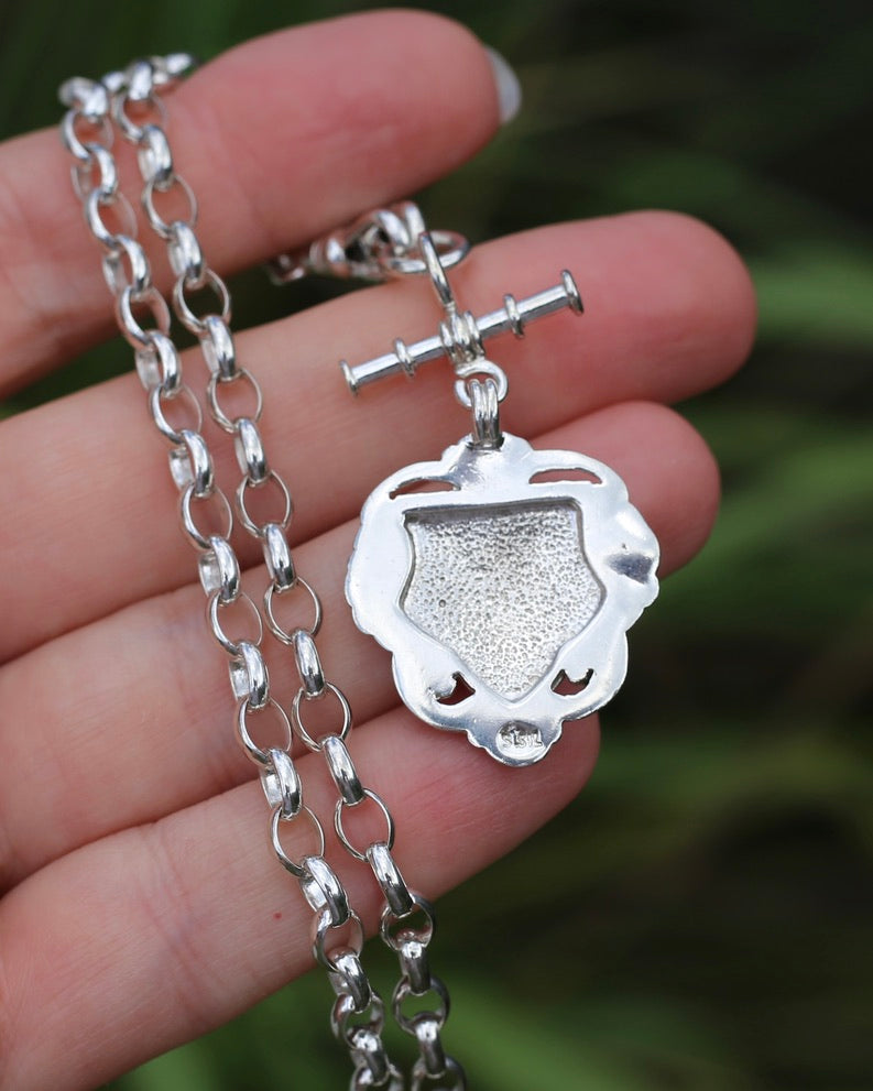 Vintage (likely Australian) Belcher Chain With Double Swivel Albert Clasps, T-bar and Fob, Sterling Silver, 47cm or 18.5 inches, 22.9g