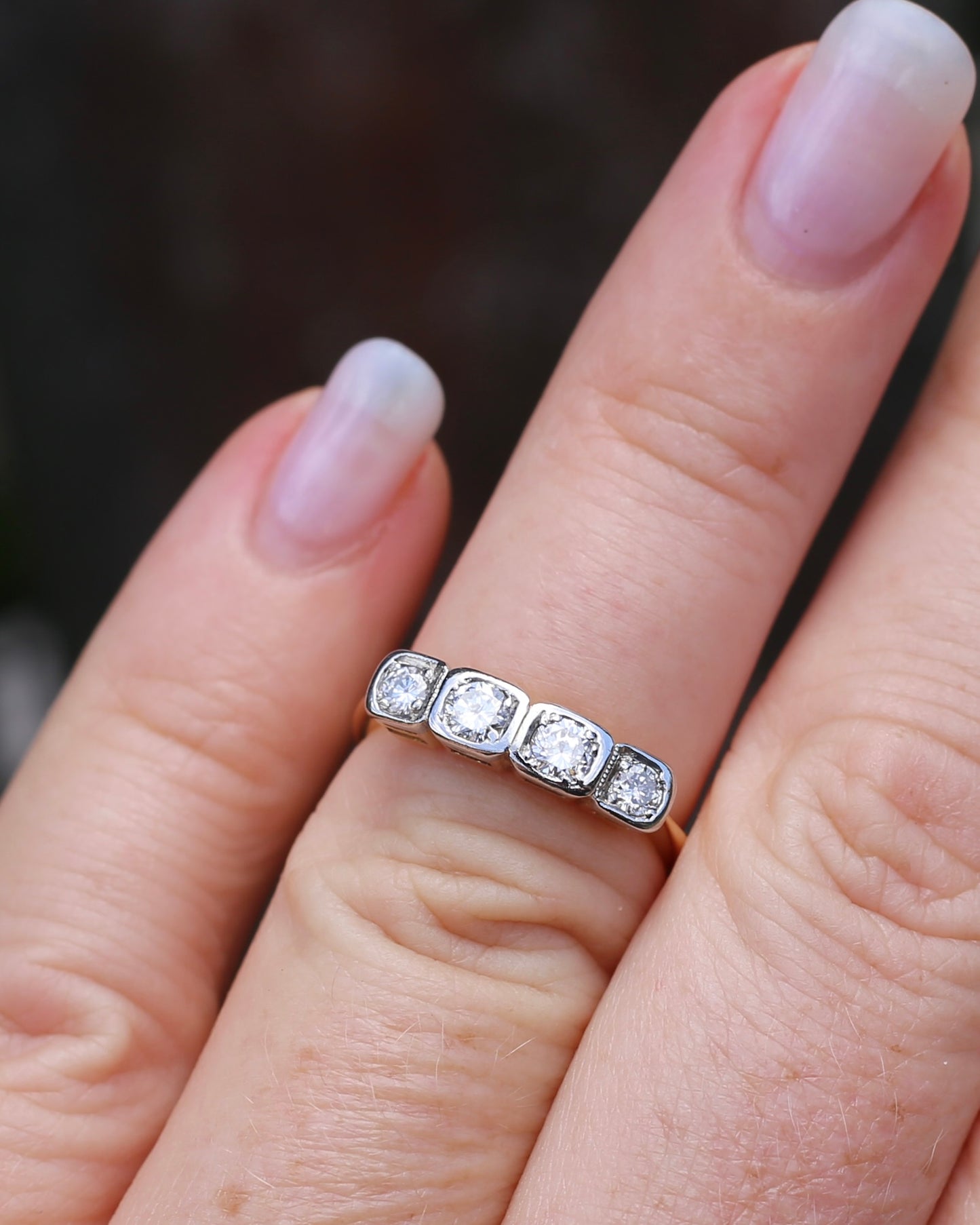 Circa 1930s Four Stone "Quadrillo" Diamond Ring, 18ct Yellow Gold and Paladium, size just over K1/2 or just over 5.5, 3.04g, with valuation