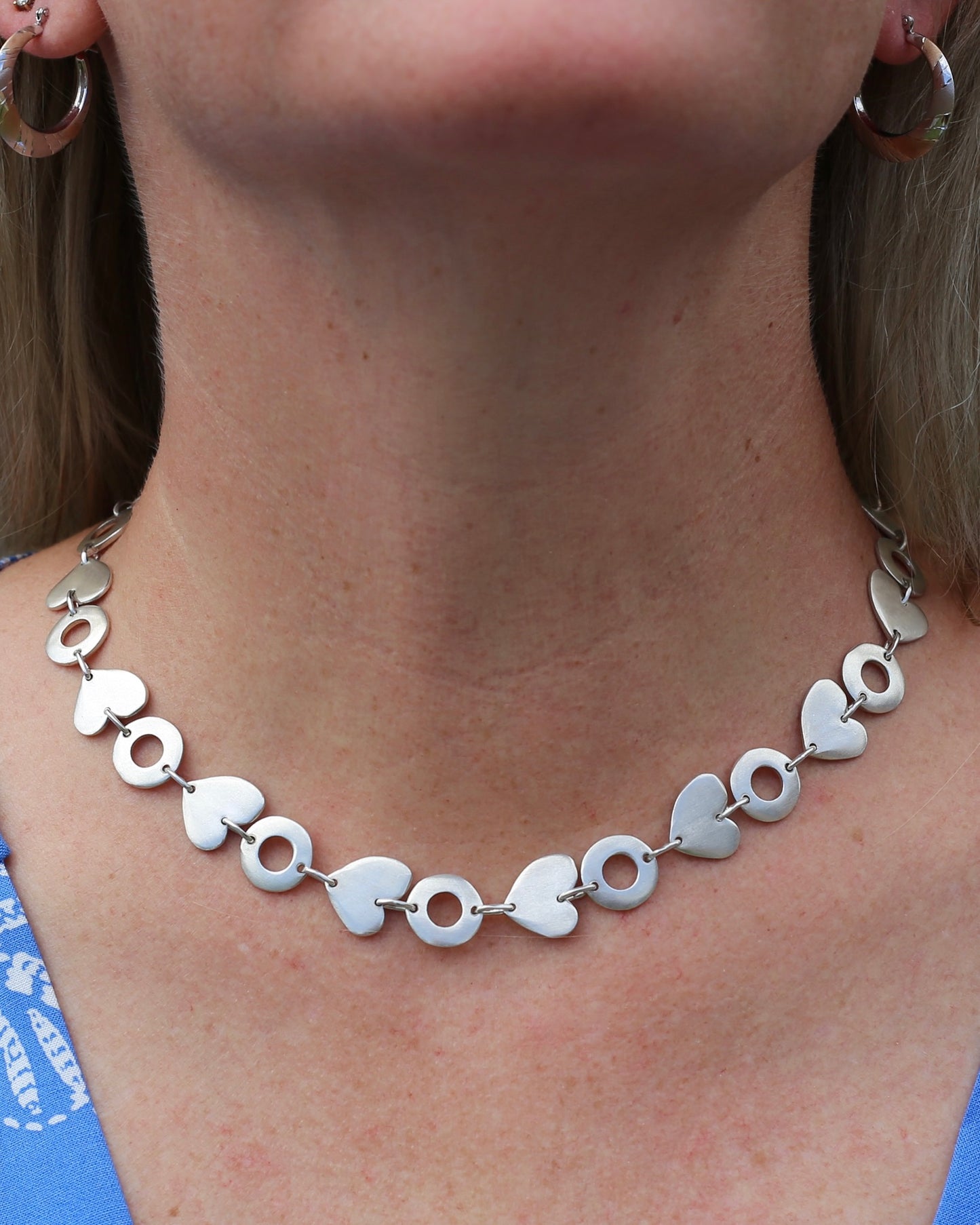 Fabulous Modernist Inspired Hearts and Lilypads Necklace, Sterling Silver, 43cm, 42.3g