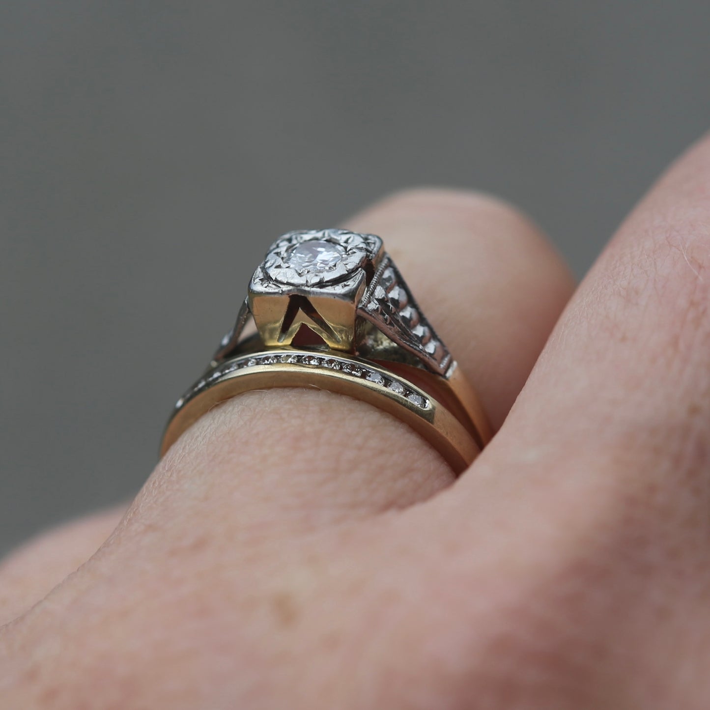 1930s Art Deco Inspired Platinum and 18ct Gold Solitaire Ring, size N or almost 6.75