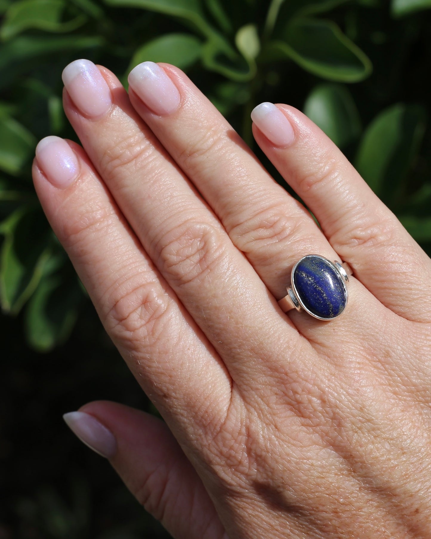 Lapis Cabochon in Silver Bezel Setting, Sterling Silver, size P1/2 or just under 8, 4.9g