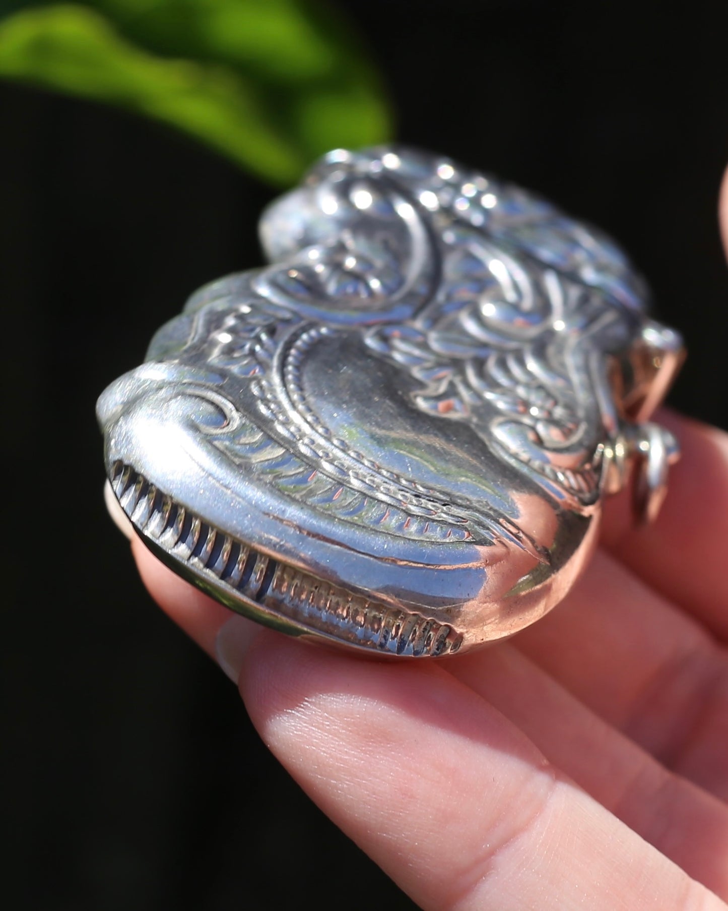 Art Nouveau Inspired Floral Repousse Vesta Case, Sterling Silver, 30.6g
