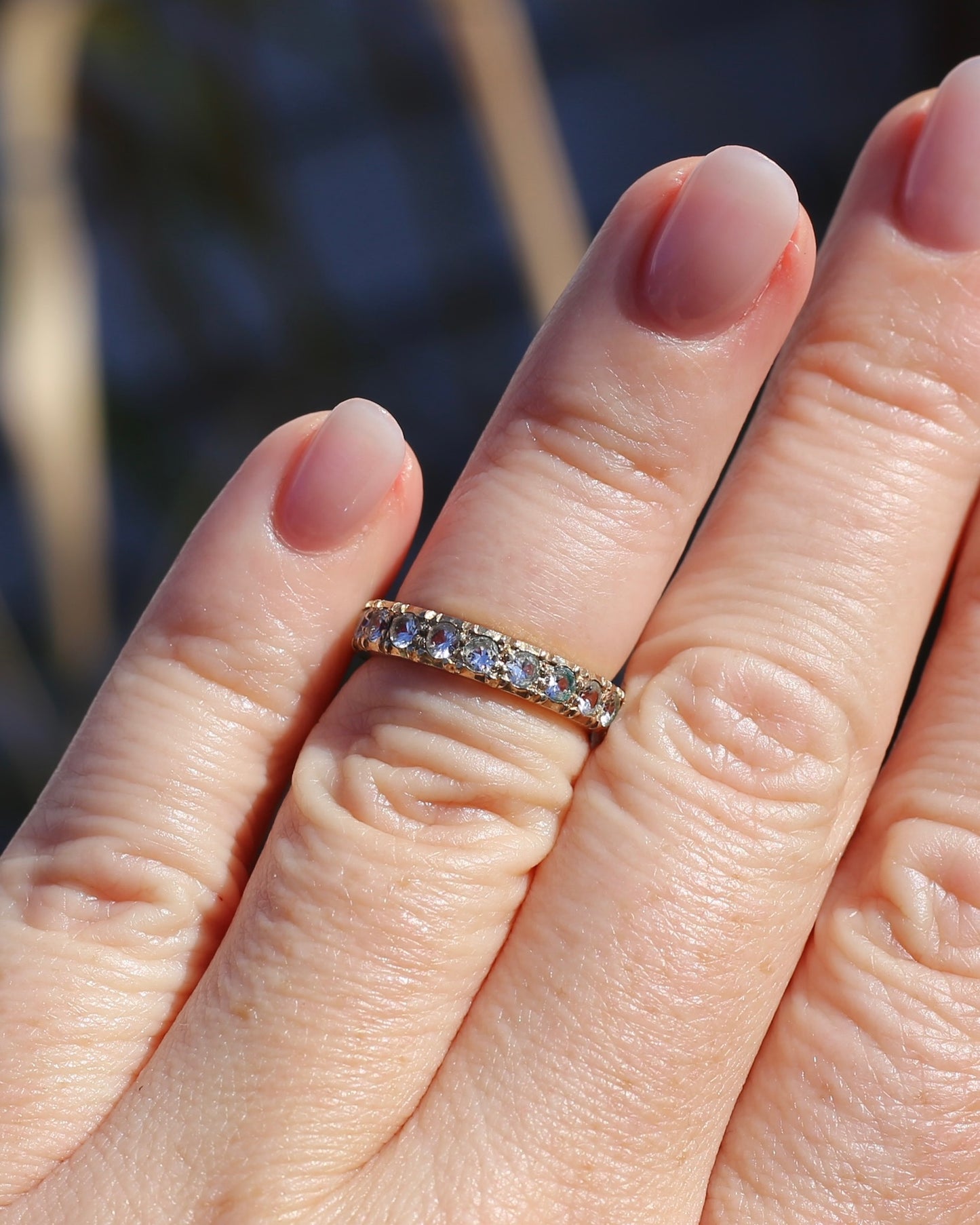 Vintage 1950s Style White Spinel Eternity Ring, 9ct Yellow Gold, size J or 4.75