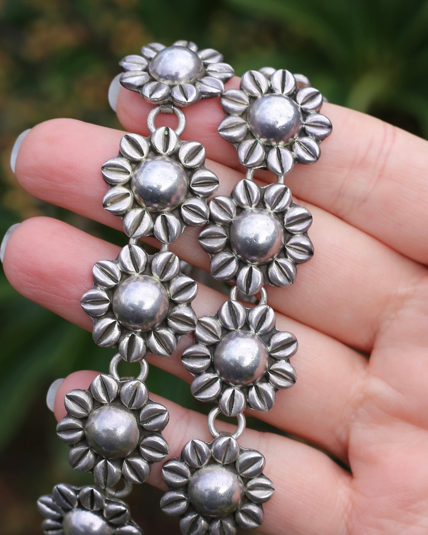 Chunky Vintage Mexican Silver Daisy/ Sunflower Necklace, Sterling Silver, 44cm or 17.25 inches, 98.52g