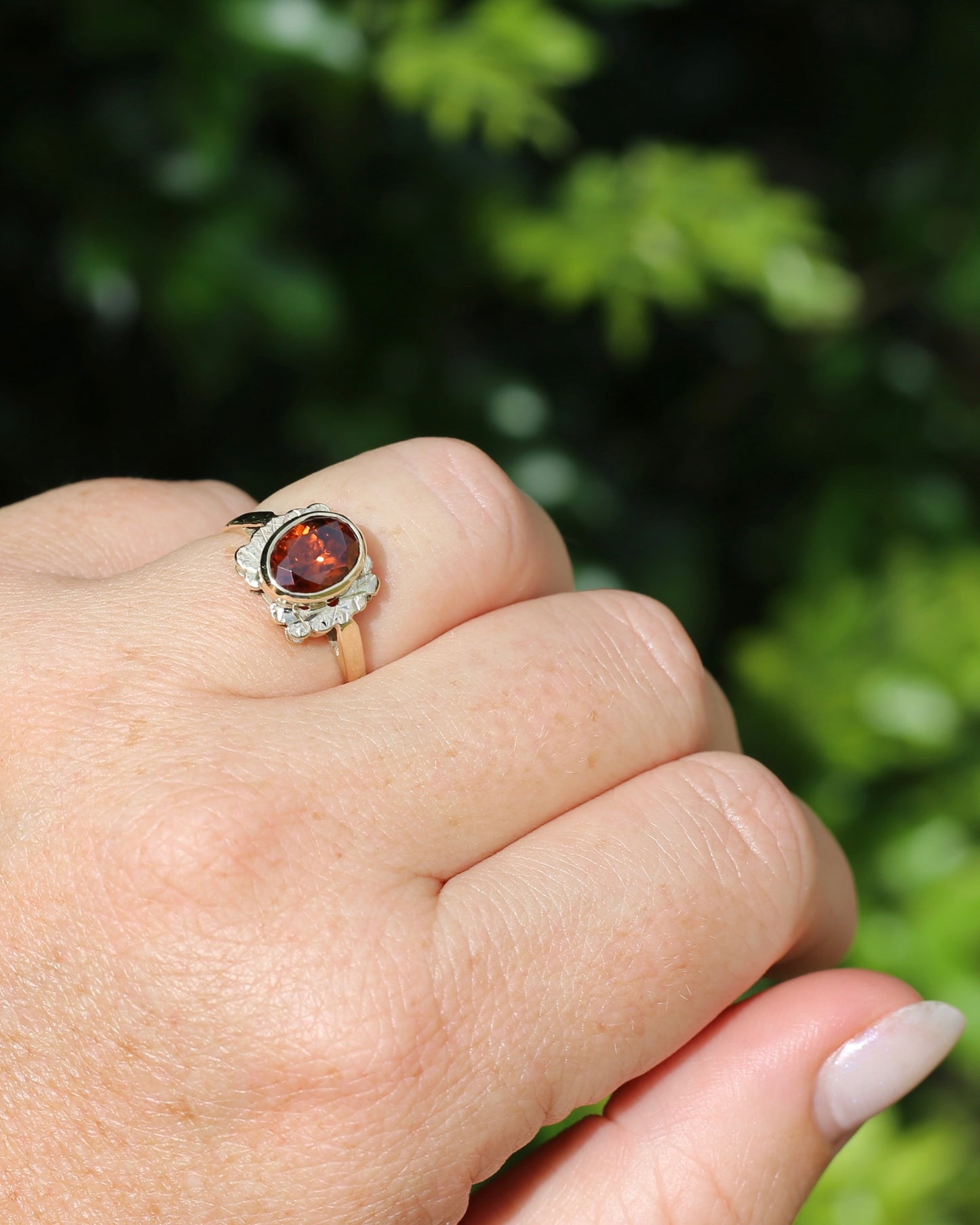 Custom Cut 3.54ct Oval Whiskey Brown Zircon, Bezel Set, 9ct Yellow Gold Birmingham Made 1994 Ring, size P or 7.75