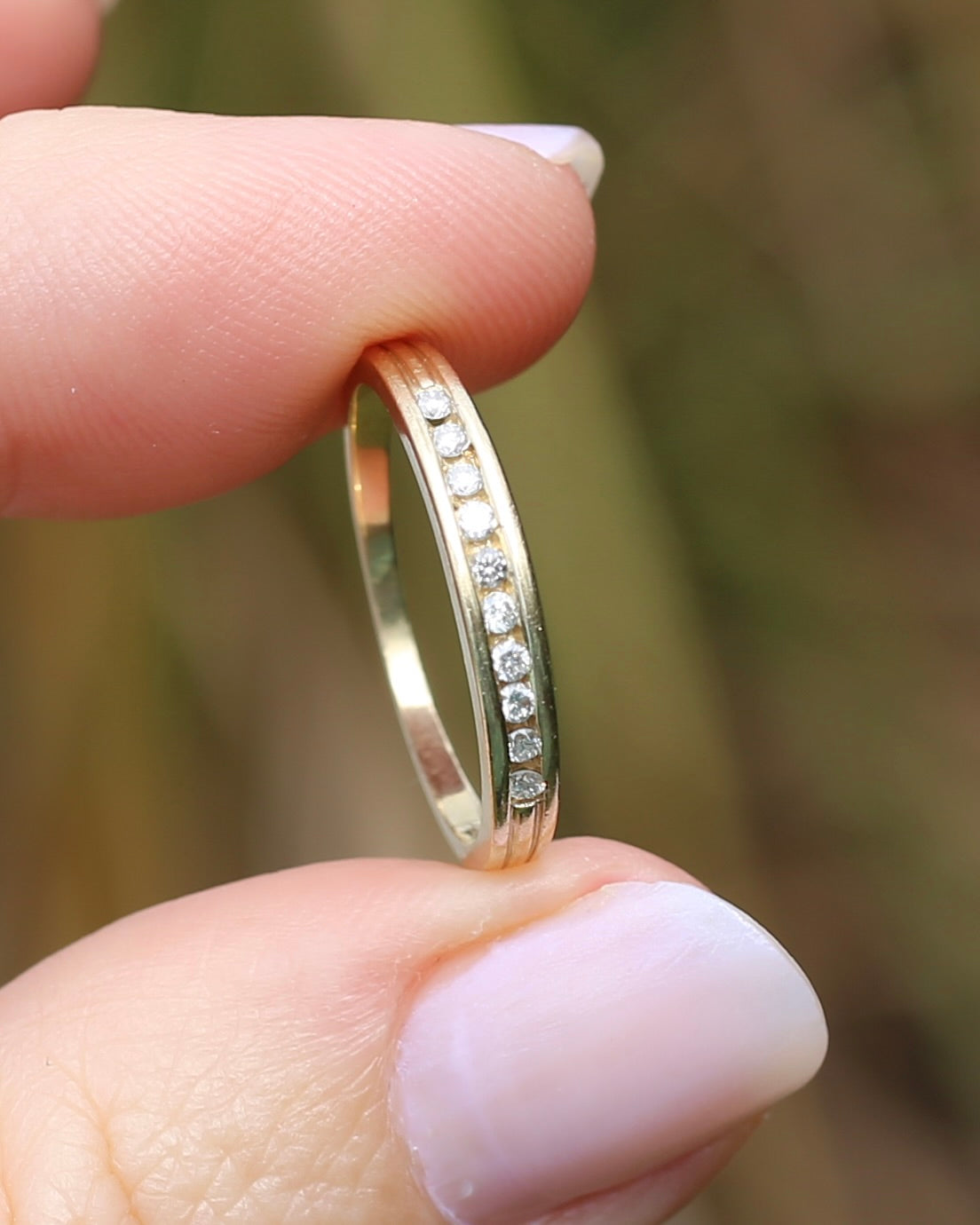 0.2ct Channel Set Natural Diamond Band, 9ct Yellow Gold, size P or just over 7.5, 1.78g