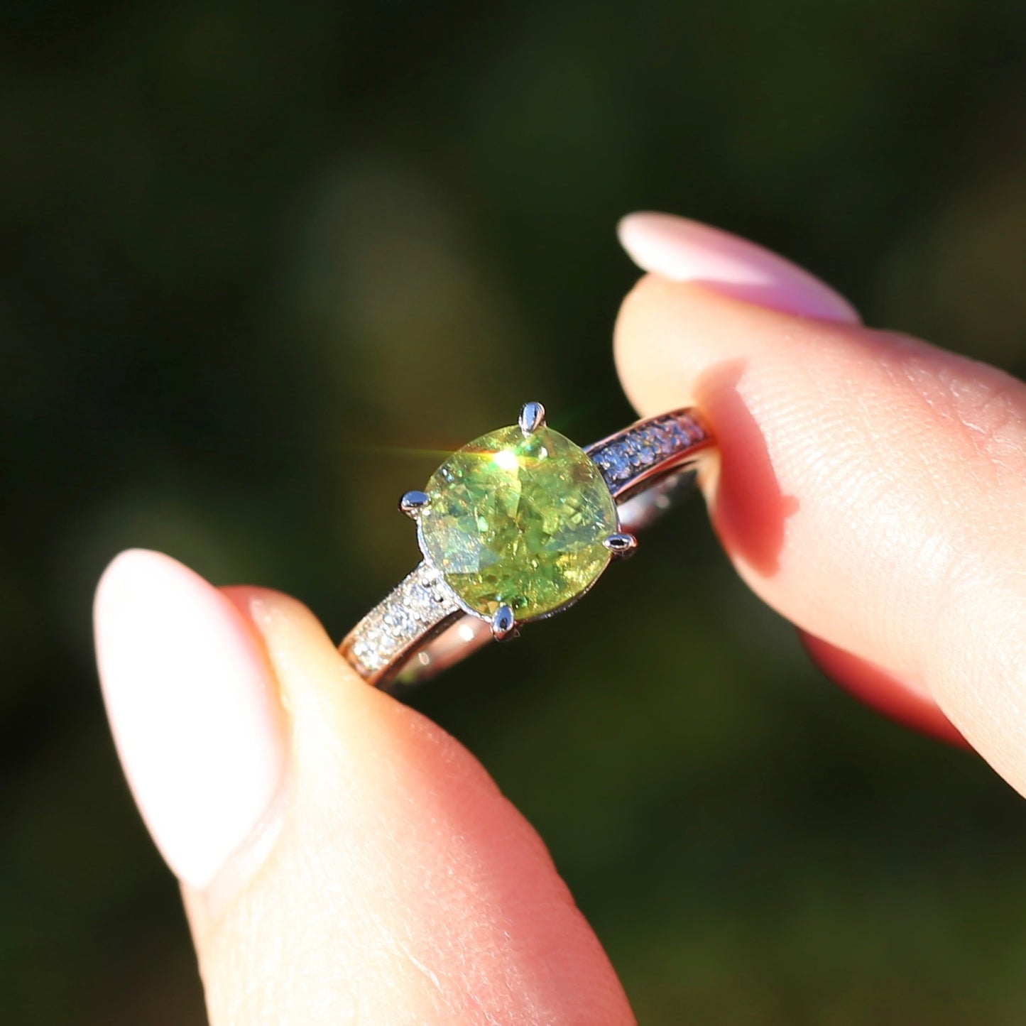 4.11ct Green Zircon and Diamond Ring, 14ct White Gold, size N1/2 or 7, with valuation