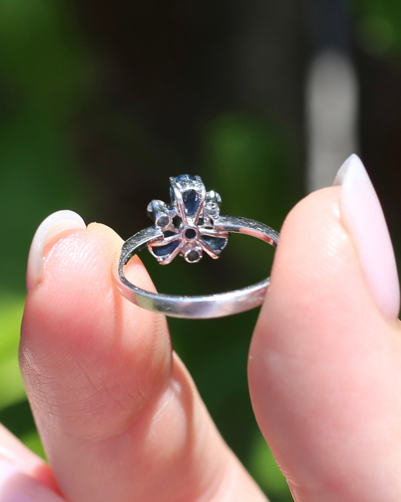 Vintage Parti Sapphire and White Quartz Cluster Ring, 9ct White Gold, size M or just over 6, 1.7g