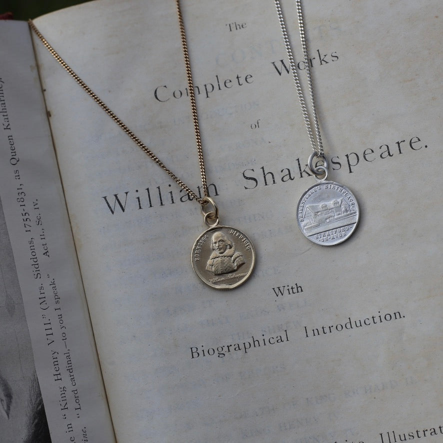 PRE-ORDER until Monday 18th Nov. The Bard - A Replica Pendant of a Token Memorialising the Life of Shakespeare, Silver and Gold.