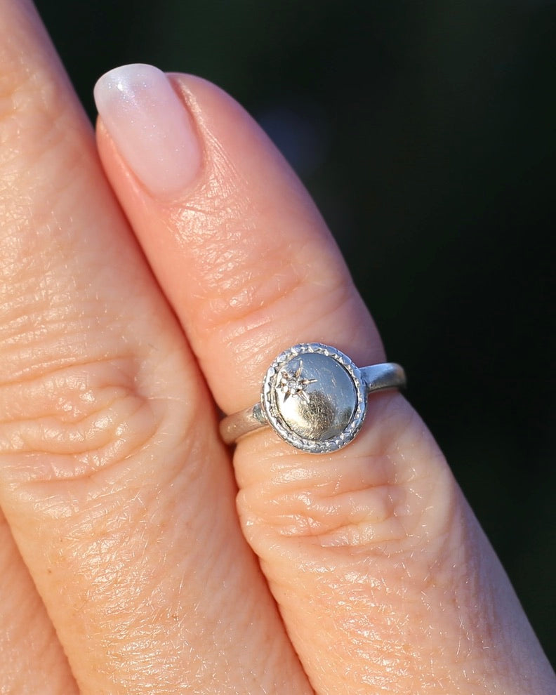 Mixed Metal Diamond Set Signet, 9ct Yellow Gold and Sterling Silver, size D1/2 or 2.25, 1.76g