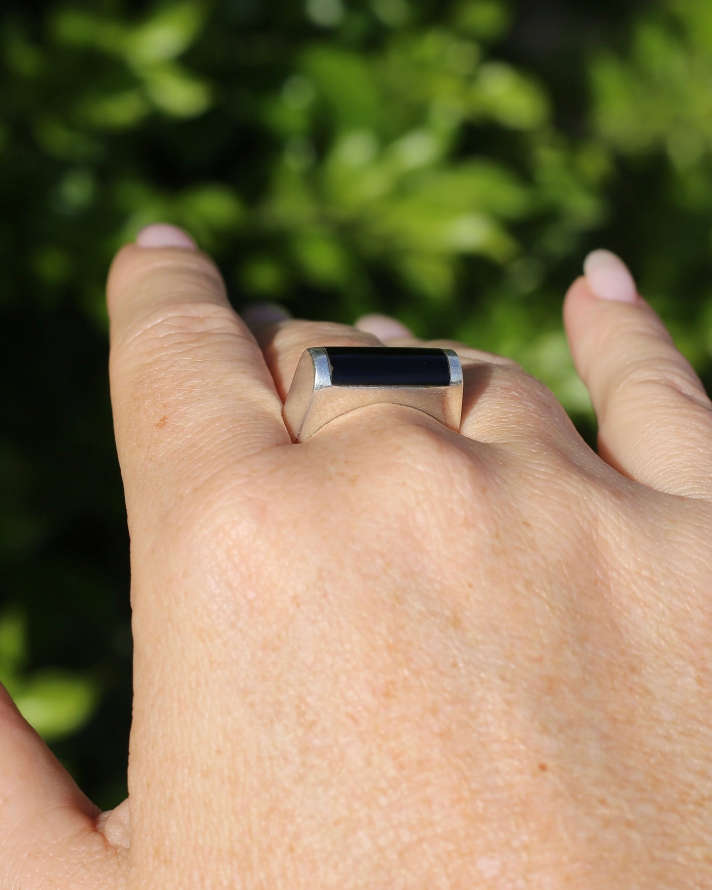 Curved Onyx and Silver Ring, Sterling Silver, Size V1/2 or 10.75, 8.4g