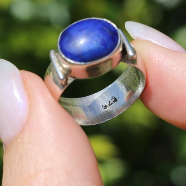 East West Set Oval Lapis Lazuli, Sterling Silver, size P or 7.5 (fits about a size smaller)