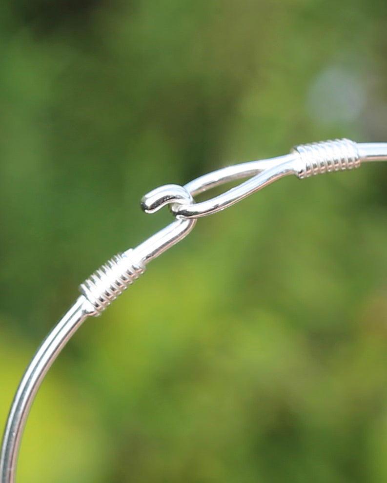 Silver Knot Link Double Wire Hook Bangle, Sterling Silver, 8.13g