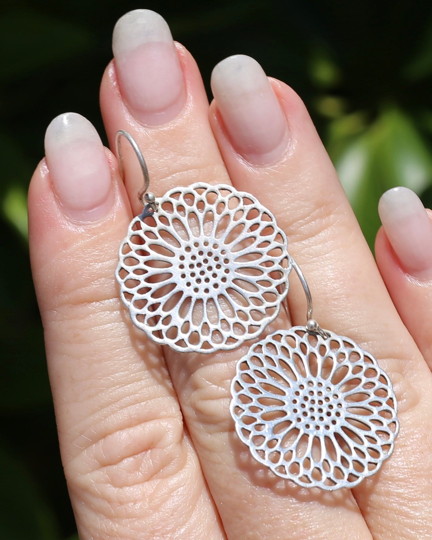 Silver Mandala Earrings on Earwires, Sterling Silver, 4.0g