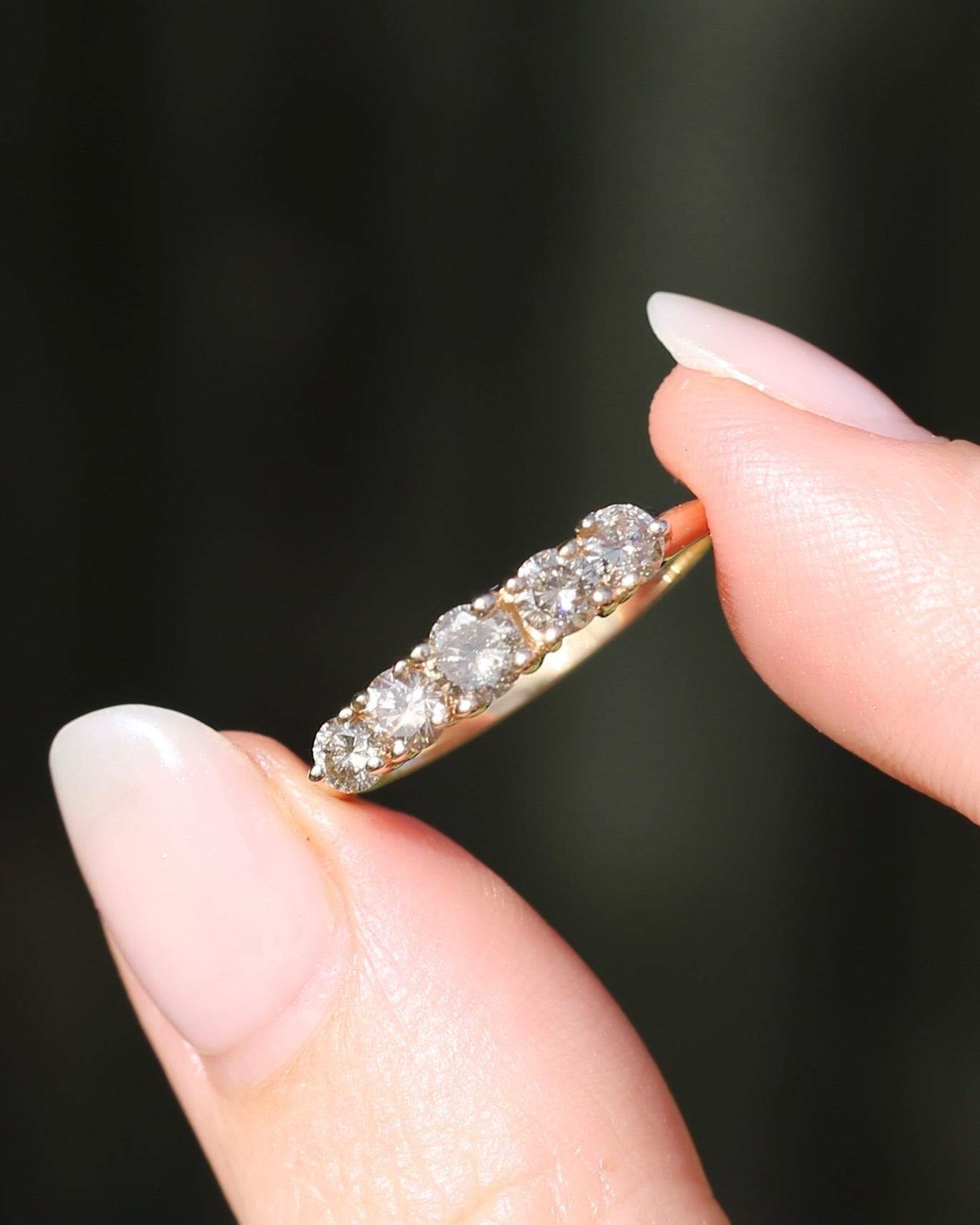 ON HOLD Five Stone Champagne Diamond Ring, 14ct Yellow Gold, size S1/2 or 9.25, 2.6g, with valuation