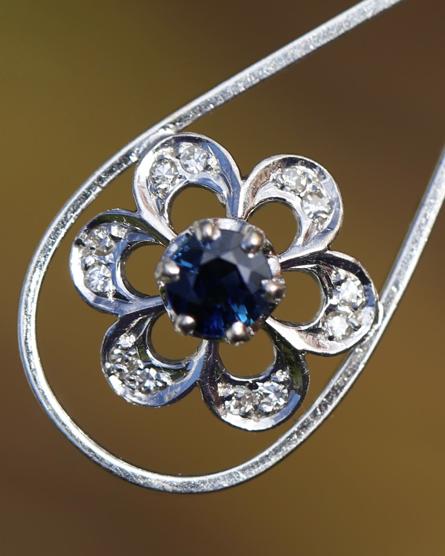 Vintage Natural Sapphire and Diamond Pendant, 18ct White Gold, 2.64g