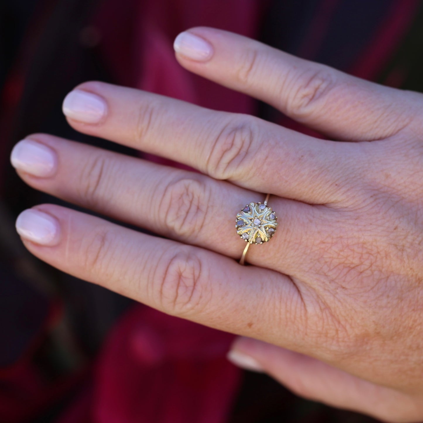 Rustic Handmade Likely Victorian Rose and Table Cut Diamond & Quartz Ring, approx 12ct Yellow Gold, size T or 9.5