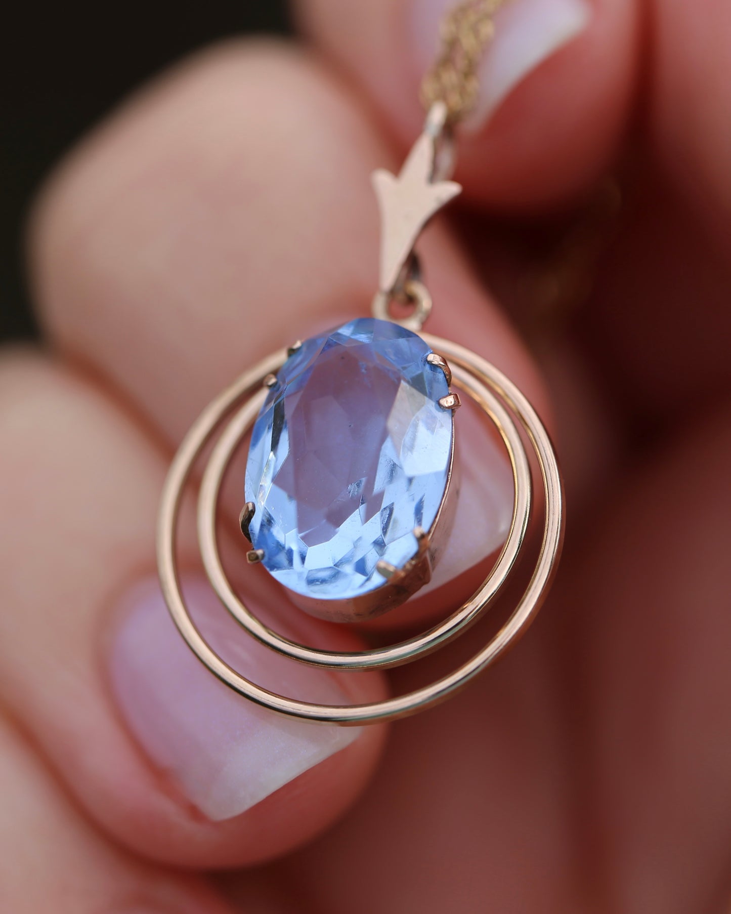Circa 1940s Blue Glass Pendant, 9ct Old Rosey Gold, 2.35g