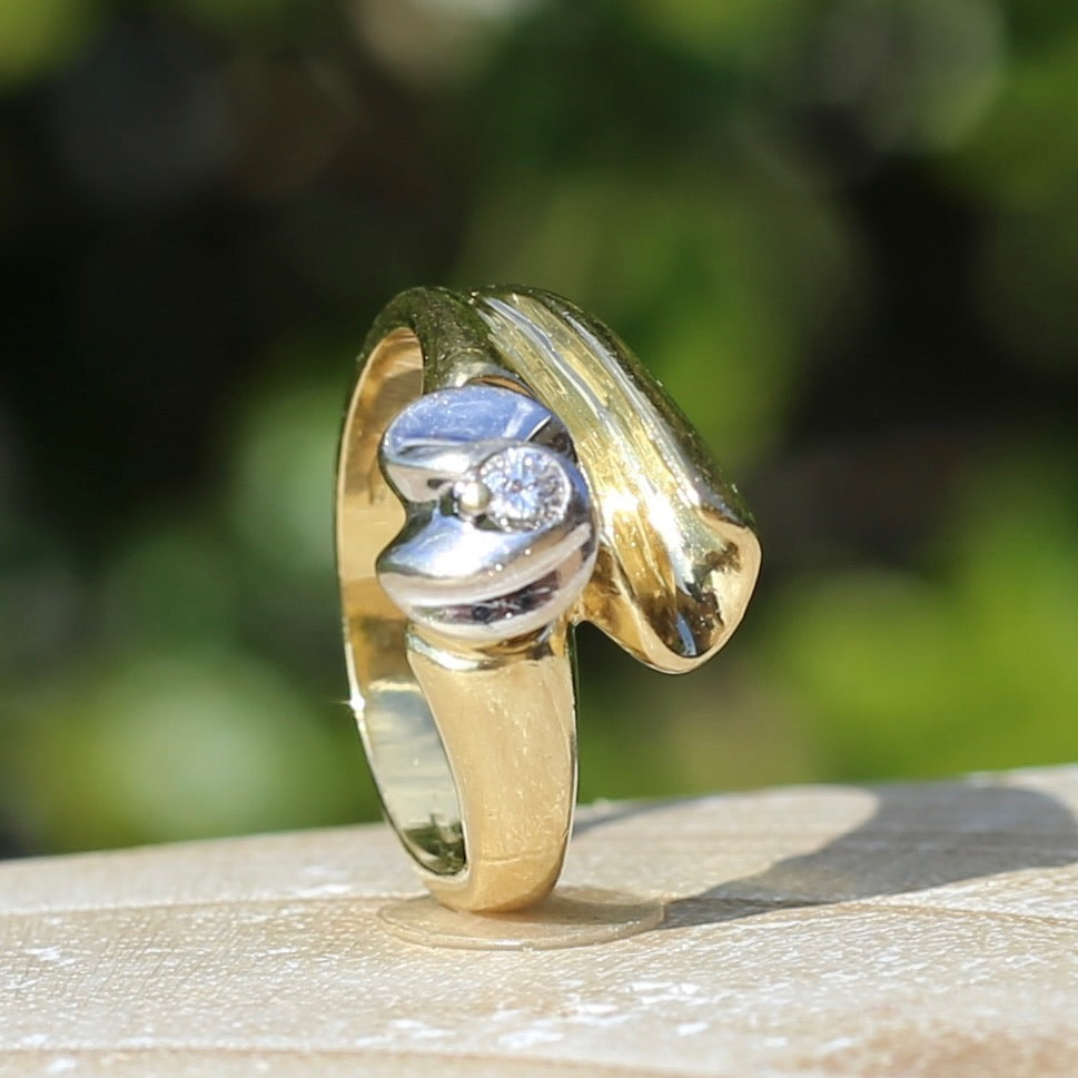 Orchid and Calla Lily Mixed Metal Diamond & 18ct Ring, 18ct white and yellow gold, size O or 7.25