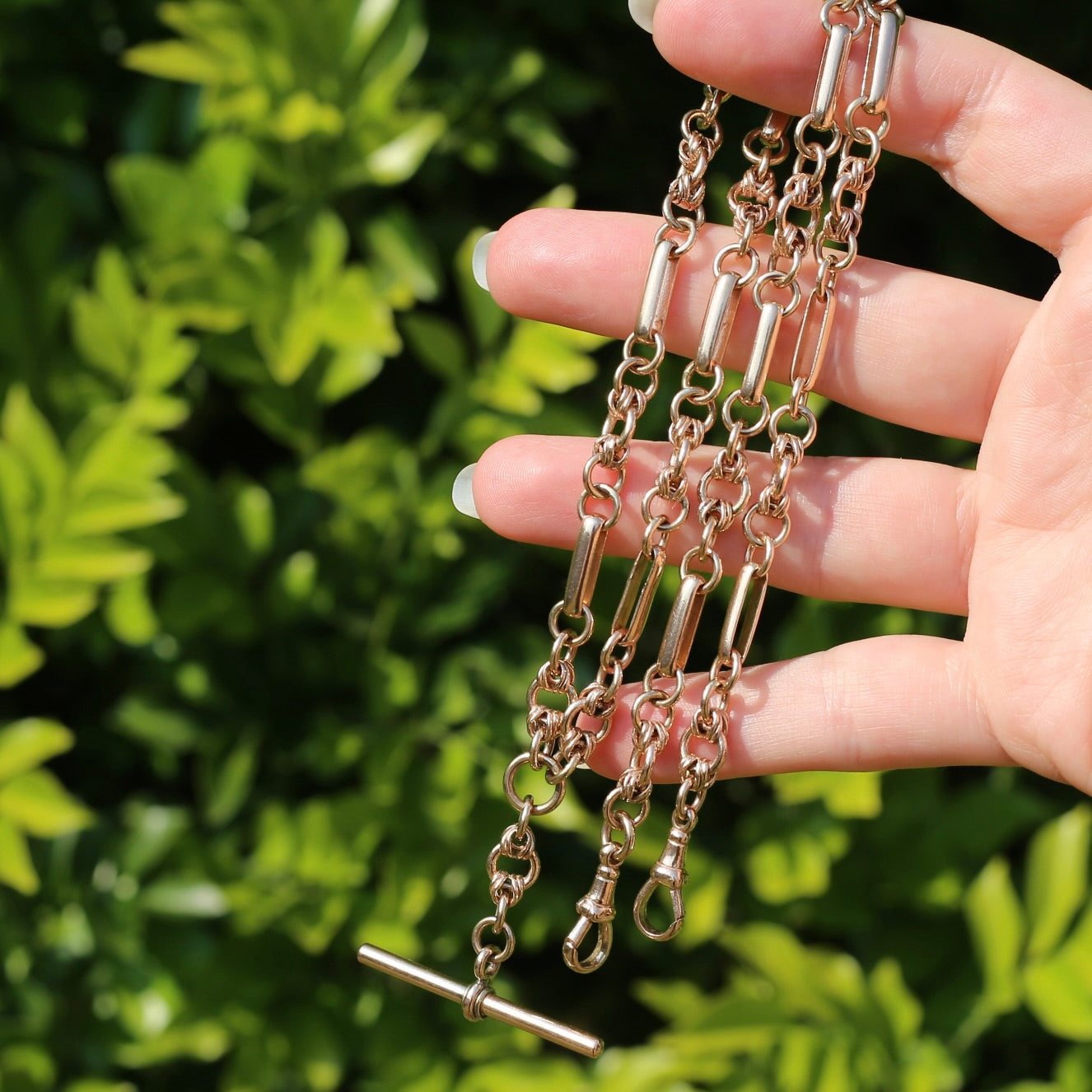 Antique - likely Victorian - Fancy Link 9ct Rosey Gold Double Watch Chain with Fob, 21inches, 41.25g