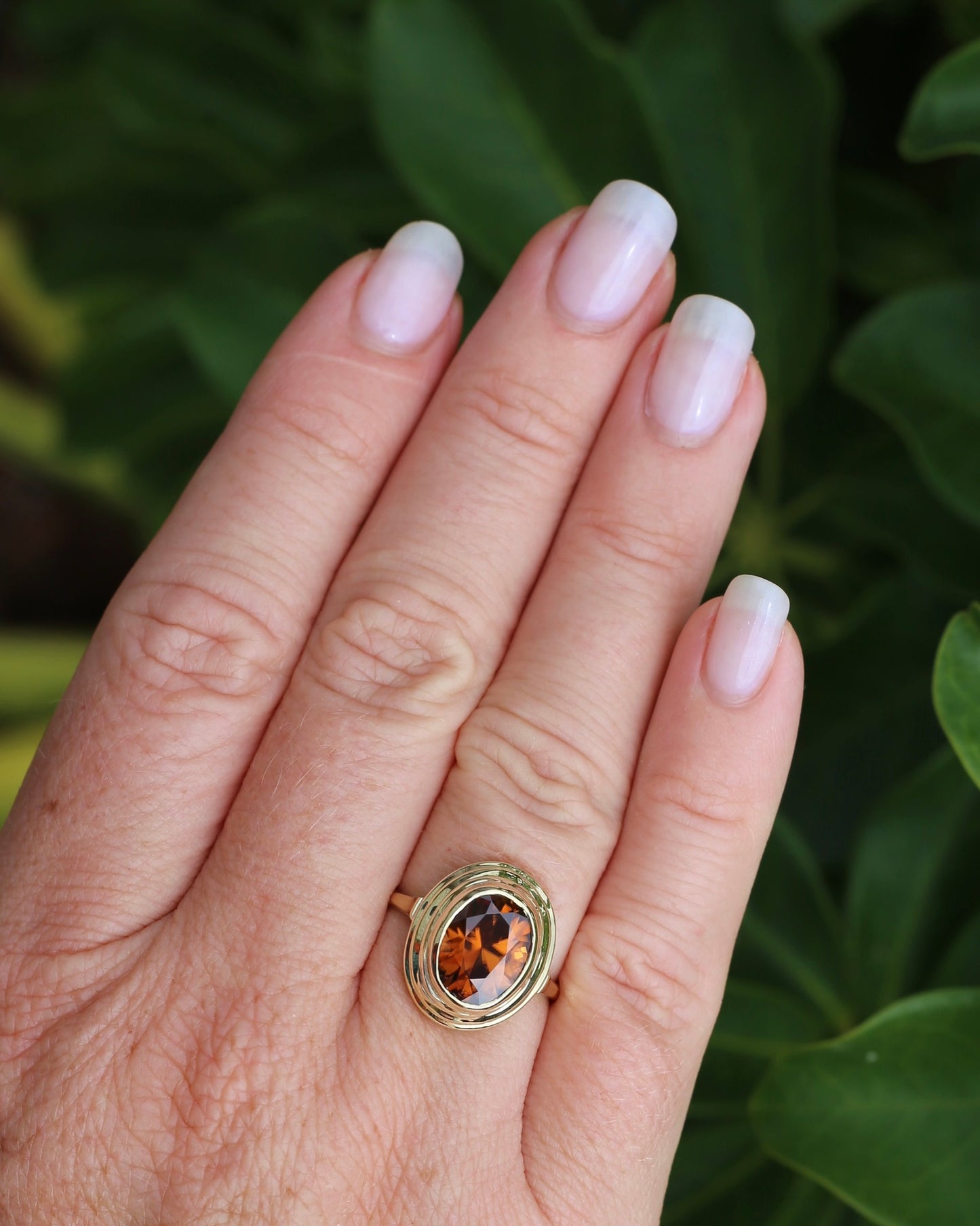 5.08ct Bezel Set Tiered Zircon Ring, 9ct Yellow Gold, size P or 7.5, 14ct Yellow Gold, 4.06g