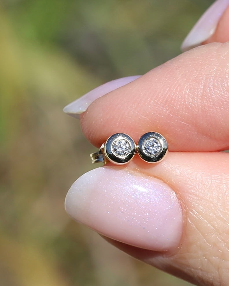 0.15ct Bezel Set Natural Diamond Studs, 9ct Yellow Gold, 0.85g