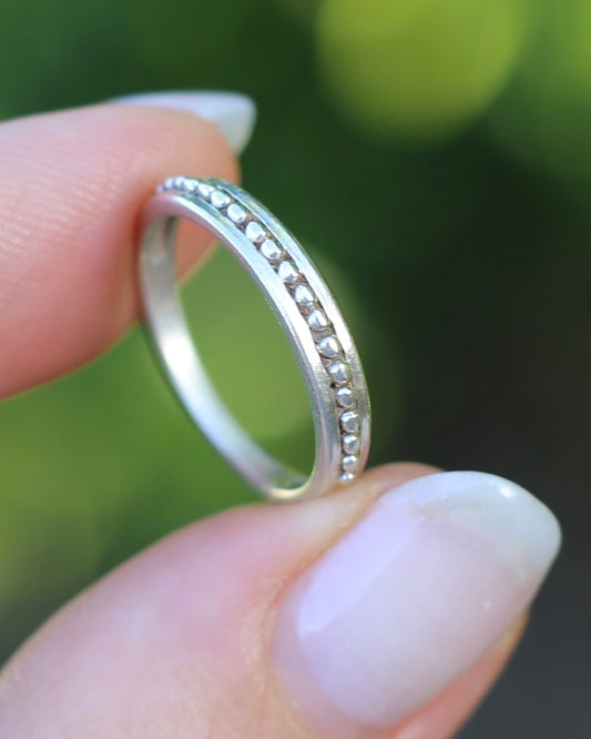 Beaded Silver Ring, Sterling Silver, size L or 5.75, 1.7g