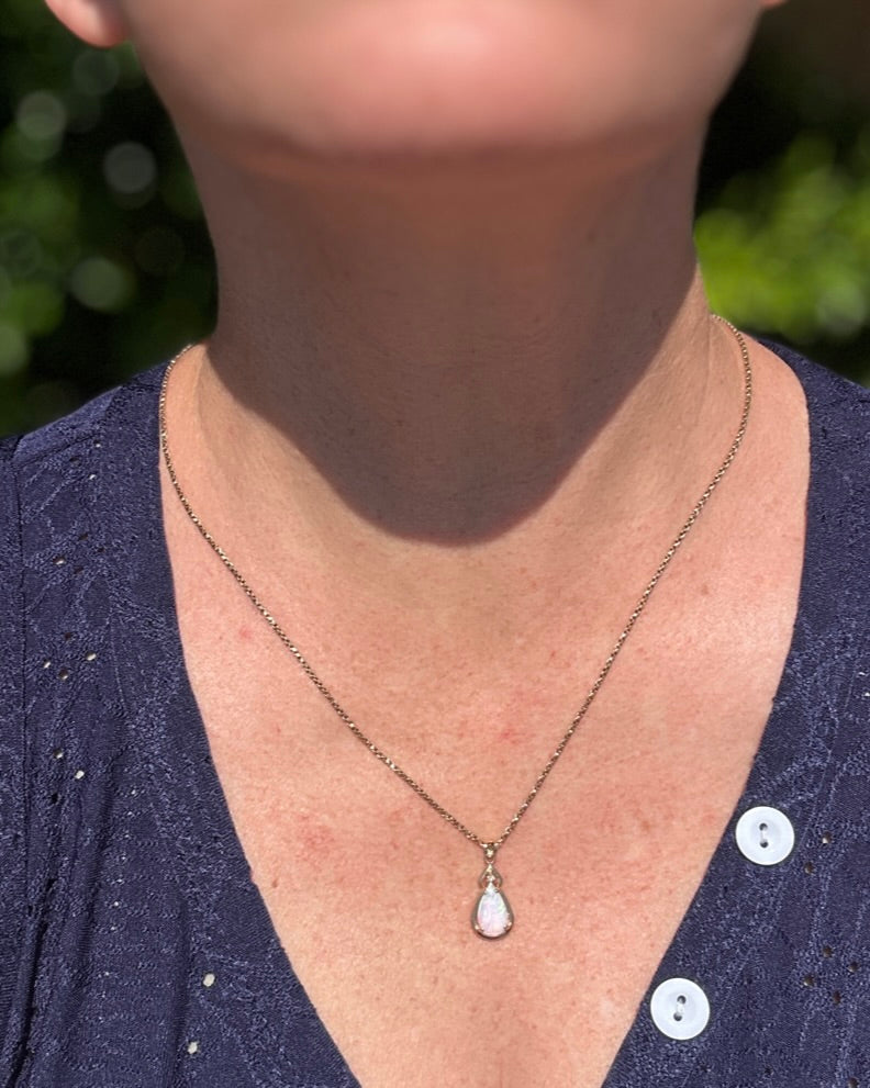 Pear Crystal Opal and Diamond Pendant, 10ct Yellow Gold, 1.5g