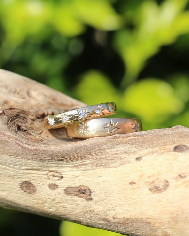 Reclaimed 9ct Yellow Gold Ring Star Set with 5 reclaimed Diamonds, size O1/2 or 7.25