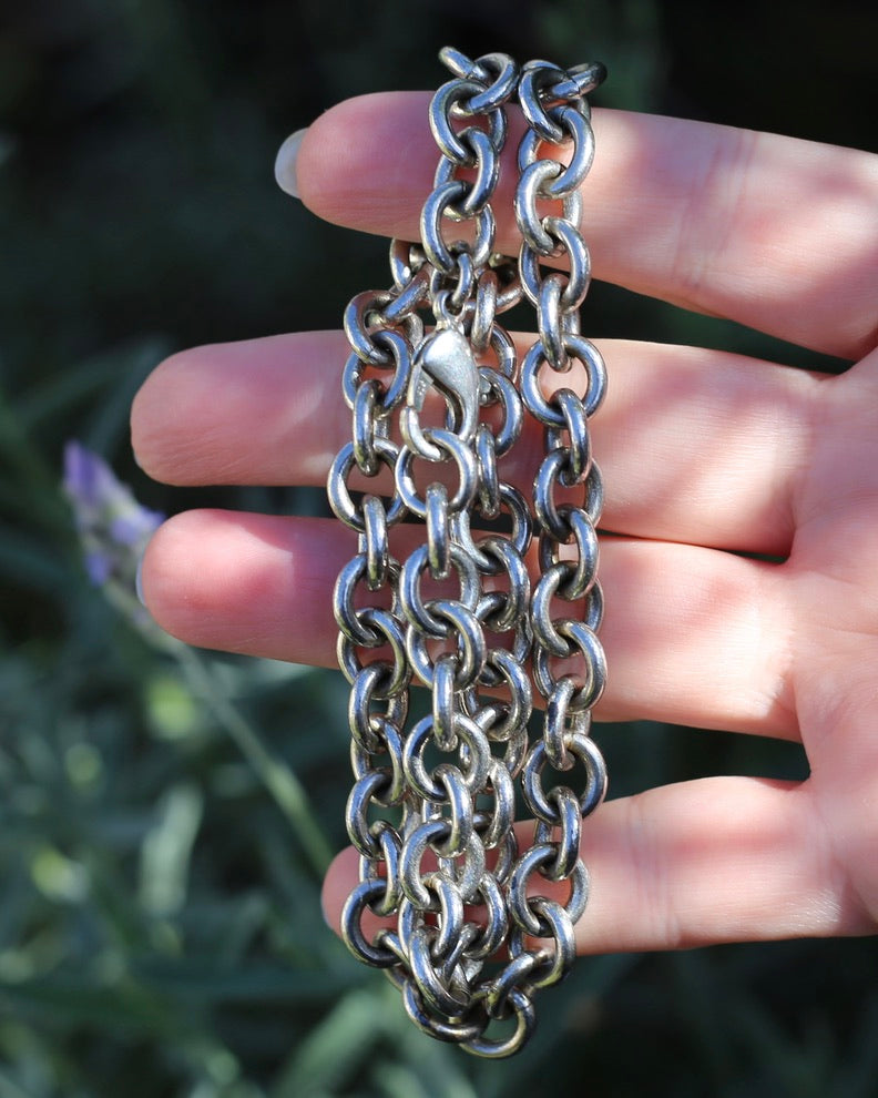 Vintage Chunky Oval Cable Chain with Parrot Clasp, Sterling Silver, 46cm or 18inches, 58.65g