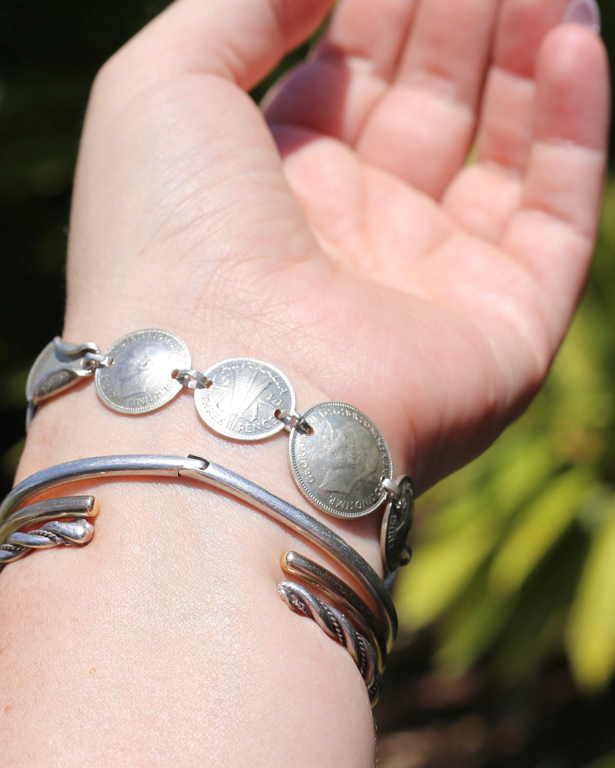 WWII Lucky Sixpence and Threepence Bracelet - coins 1938, 1942, 1943, 1944, 92.5% silver, 17.5cm or just under 7 inches, 19.83g