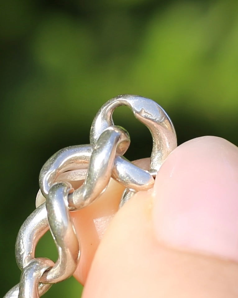 Birmingham Made 1903 Sterling Silver Watch Chains, Fob and T-bar, 47cm or 18.5 inches, 52,6g