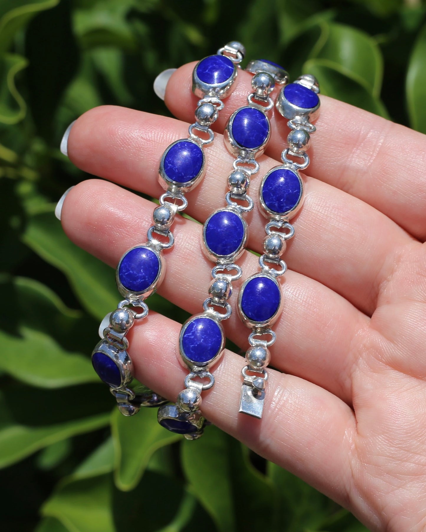 Vintage Mexican Bezel Set Lapis Necklace, 19 inches or 48cm, 51.6g