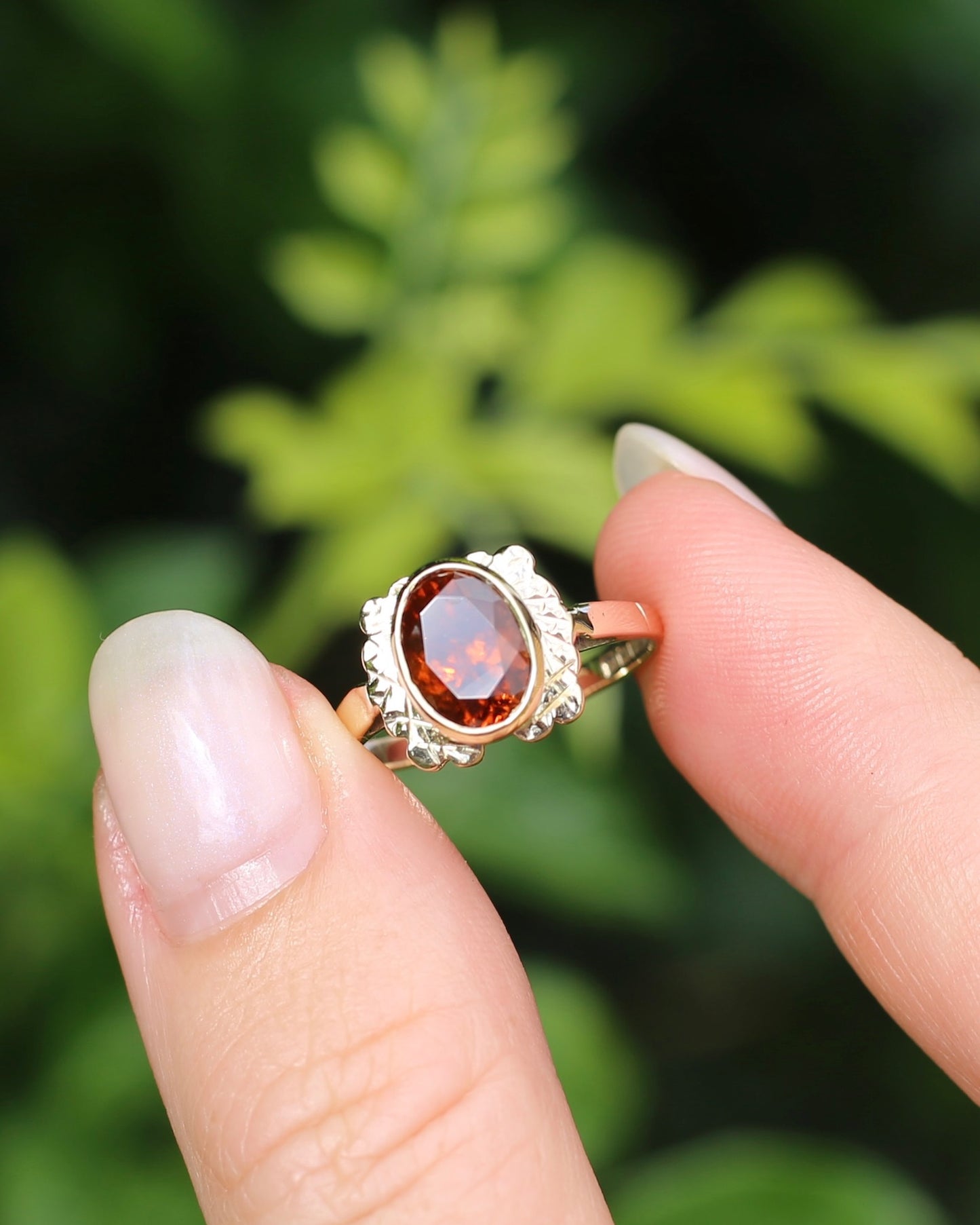 Custom Cut 3.54ct Oval Whiskey Brown Zircon, Bezel Set, 9ct Yellow Gold Birmingham Made 1994 Ring, size P or 7.75