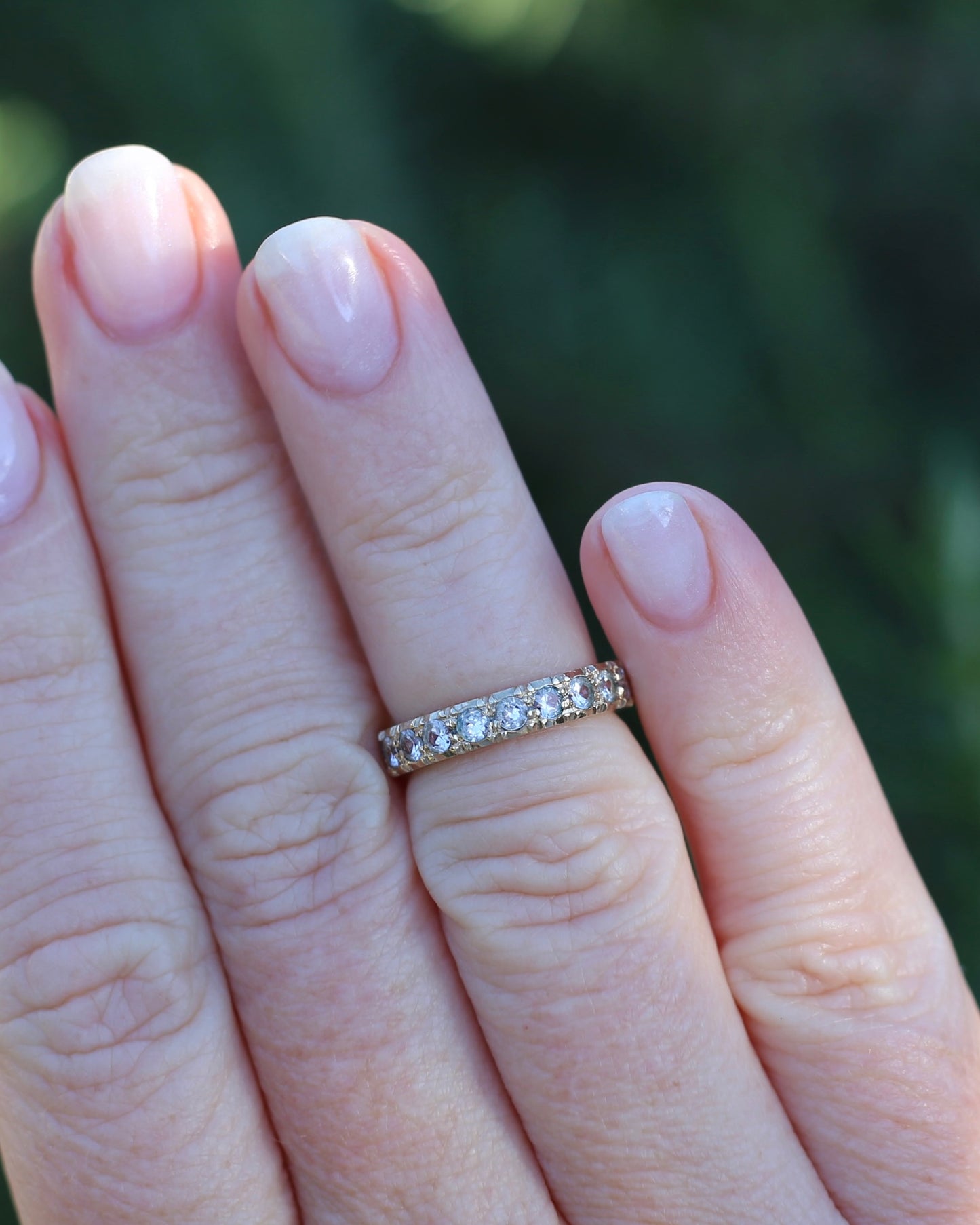 Vintage 1950s Style White Spinel Eternity Ring, 9ct Yellow Gold, size J or 4.75