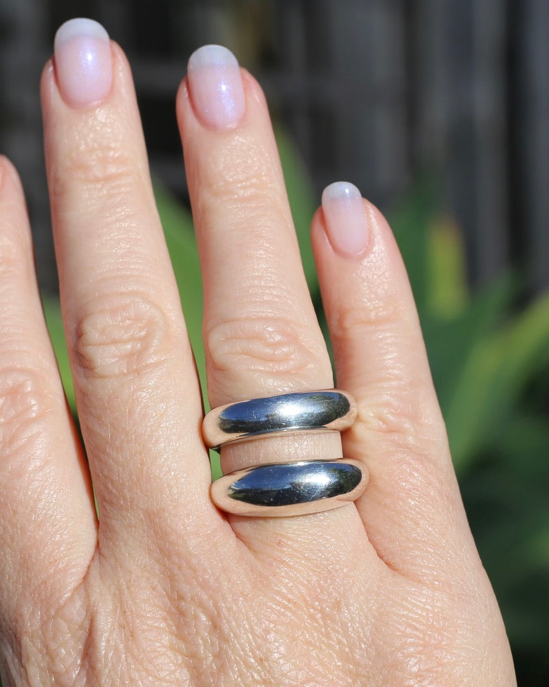 Structural Double Band Silver Ring, Sterling Silver, size R1/2 or just under 9, 12g