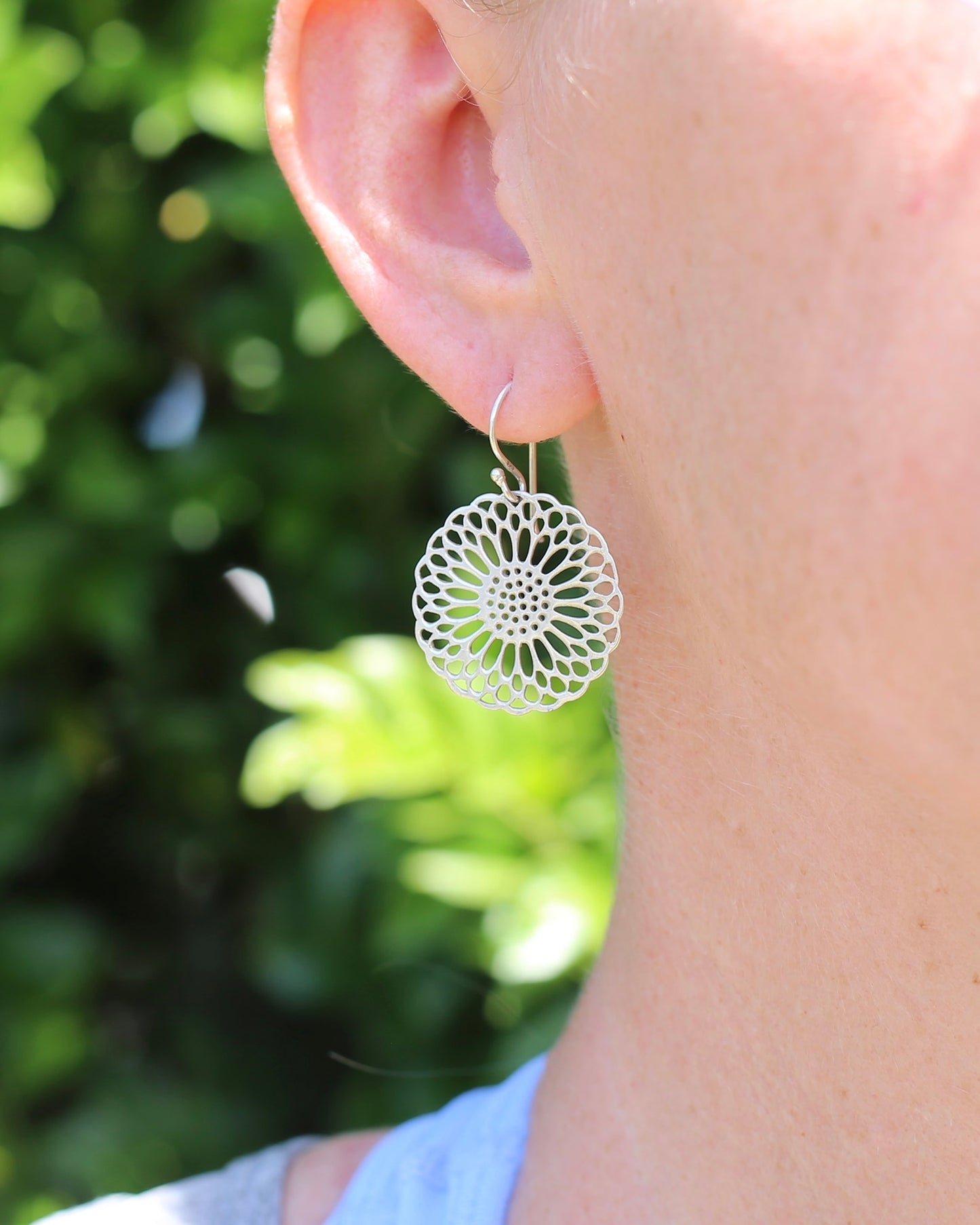 Silver Mandala Earrings on Earwires, Sterling Silver, 4.0g