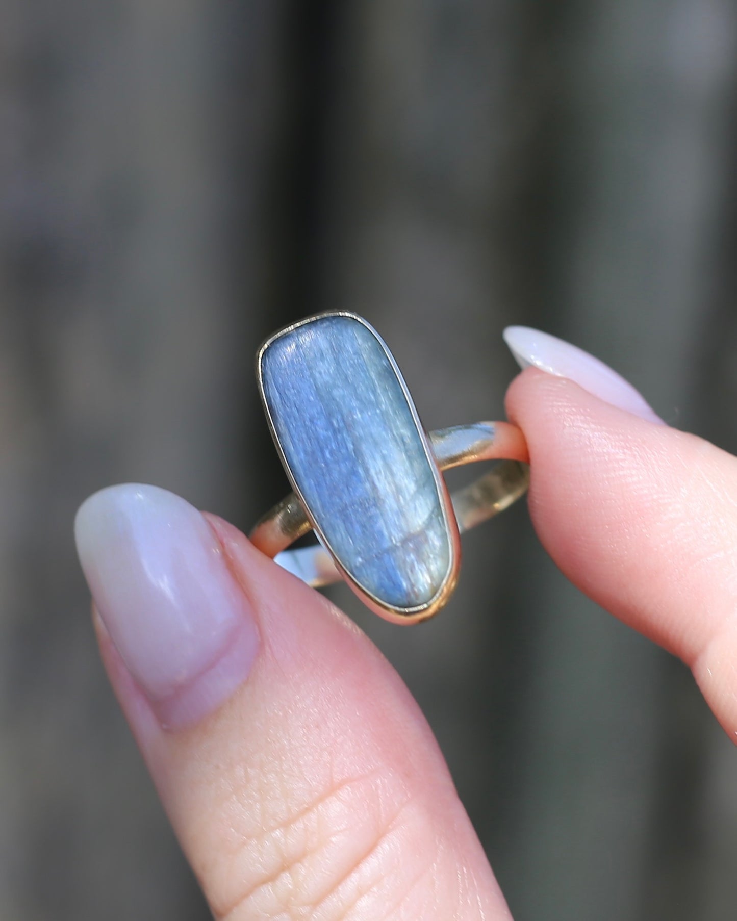 Rustic Freeform Labradorite Cabochon in Bezel Setting, 9ct Yellow Gold, size X1/2 or 11.75