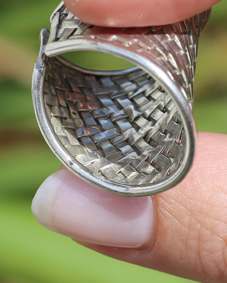 Woven Silver Cuff Ring, Sterling Silver, currently fits like a size P1/2 or Q - but easily sizeable, 8.2g