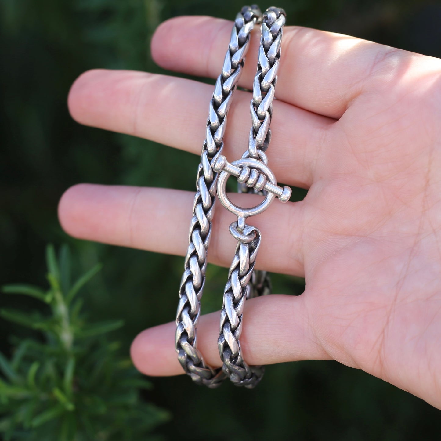 Chunky Plaited Silver Chain with T-Bar Toggle Clasp, 18inches or 46cm