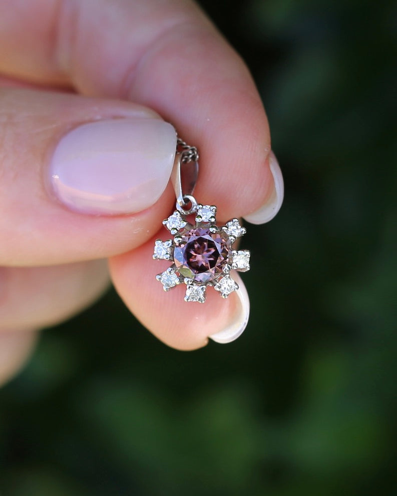 1.53ct Australian Zircon and Diamond Pendant, 14ct White Gold, 1.87g