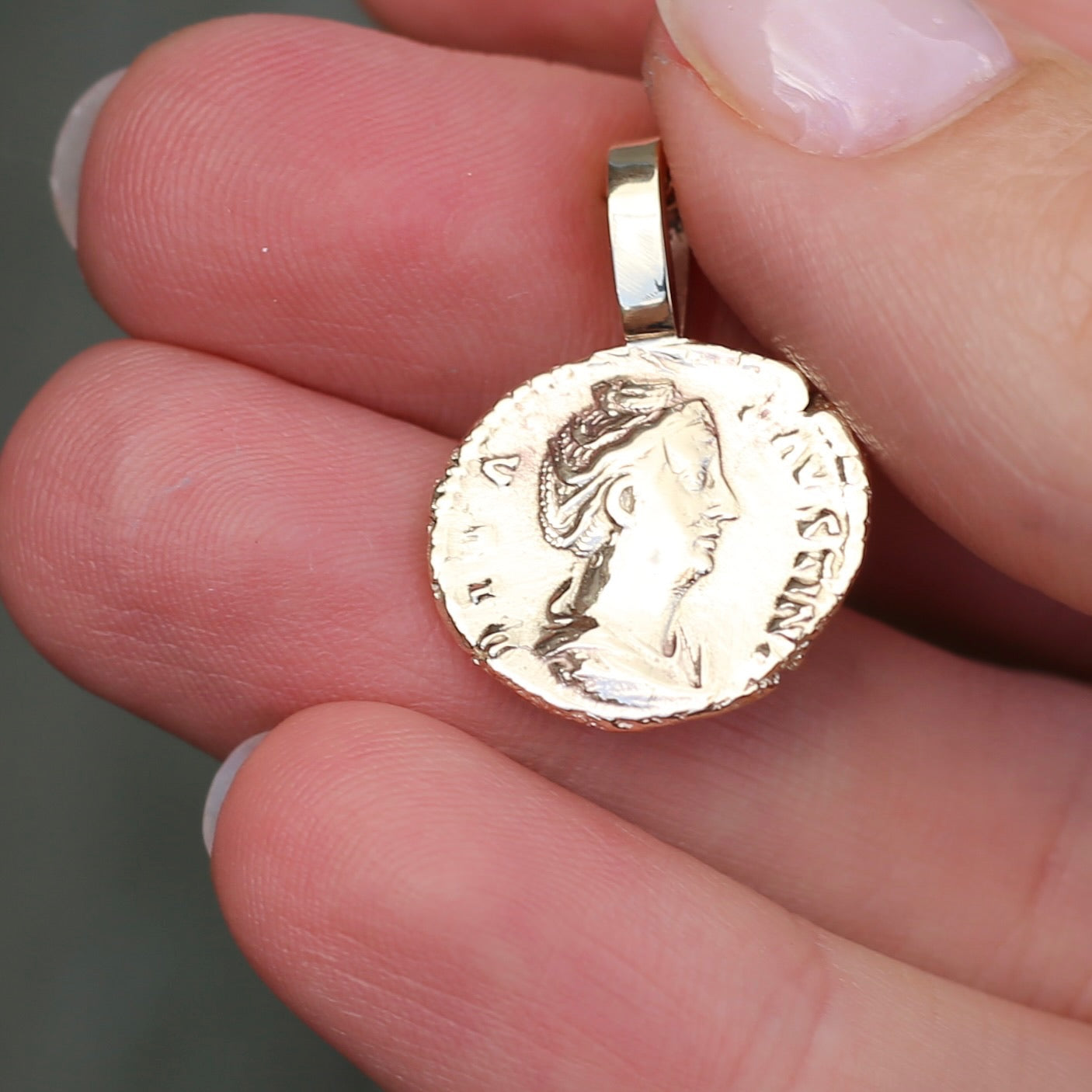 Faustina the Elder Coin Pendant,Cast From a 141-161AD Silver Denarius, avail in  Silver and Gold