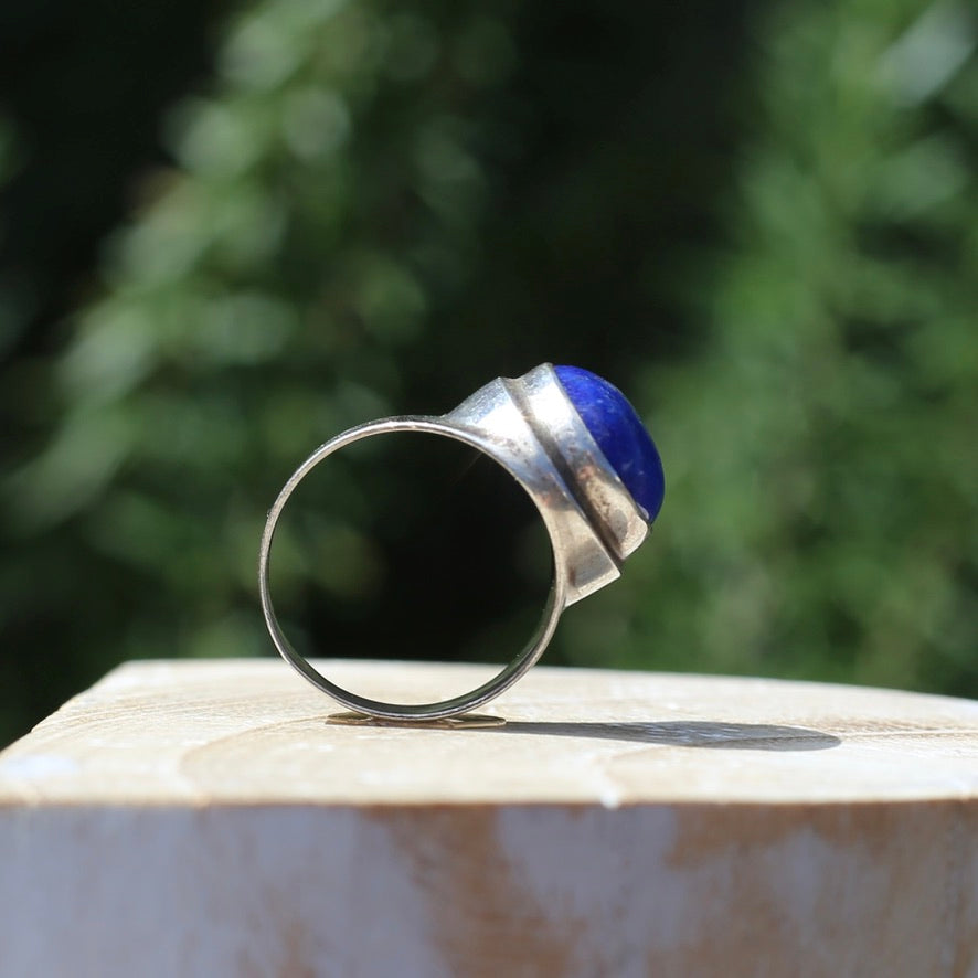 Large Lapis Cabochon in Silver Bezel Setting, size P1/2 or just under 8