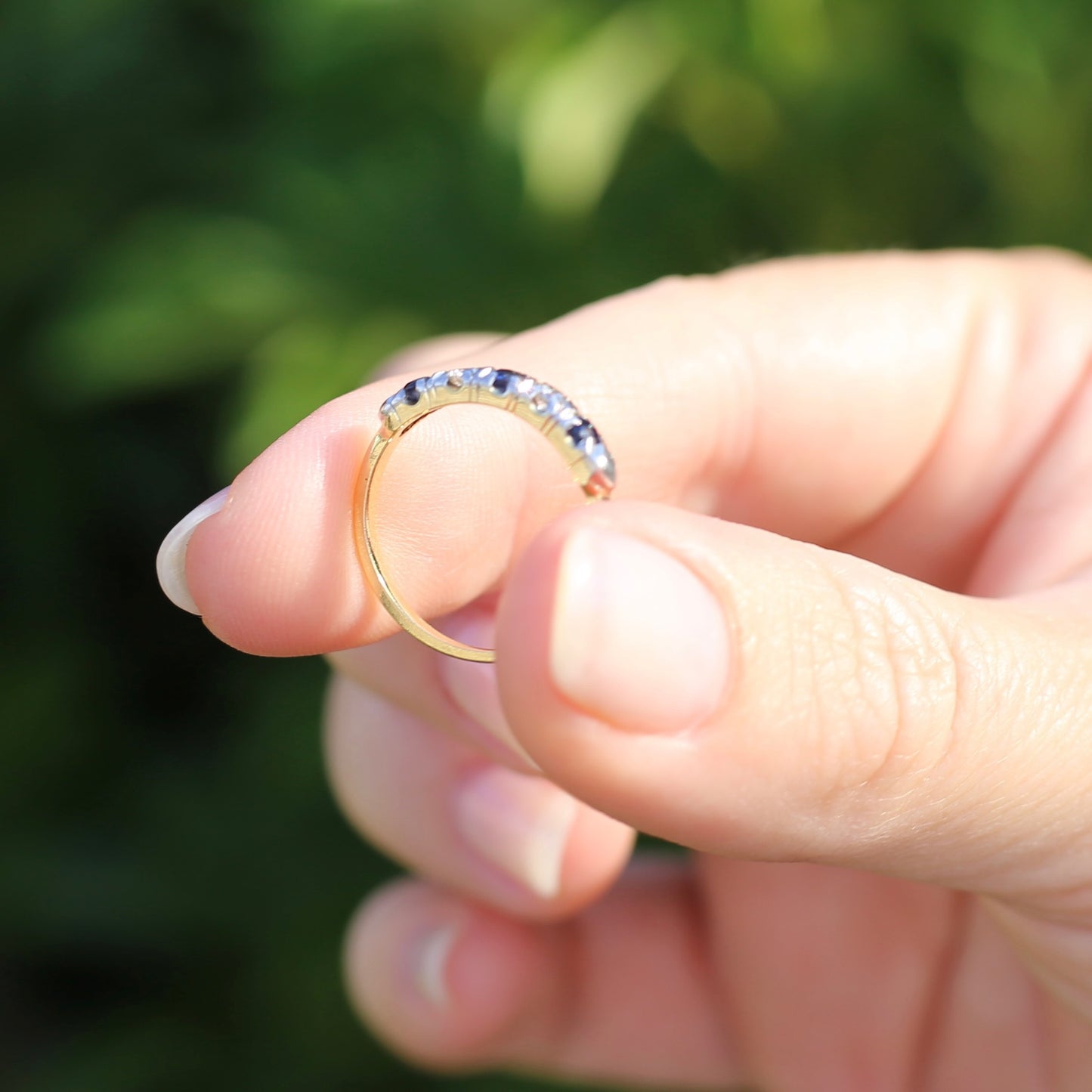 5 Stone Sapphire and Diamond Half Hoop, 18ct White and Yellow Gold, size M or 6.25